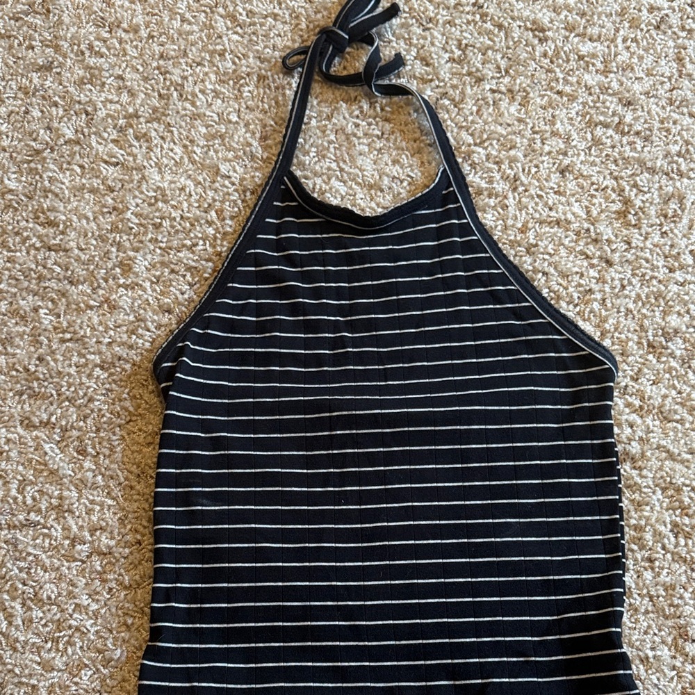 Black and White Striped Halter Top